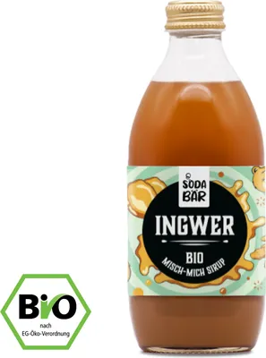 Produktbild von SodaBär  Ingwer Sirup, 330 ml, Ingwer, Zitronensaft*, Rübenzucker*, Ingwer Direktsaft* 20%, Wasser., 20%, 11 kcal, 46 kJ