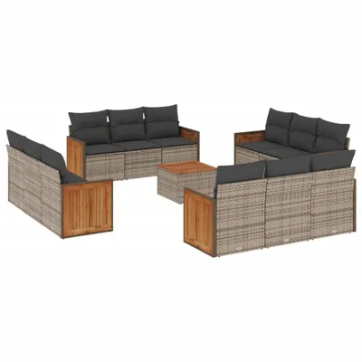 Produktbild von vidaXL 13-tlg. Garten-Sofagarnitur mit Kissen Grau Poly Rattan