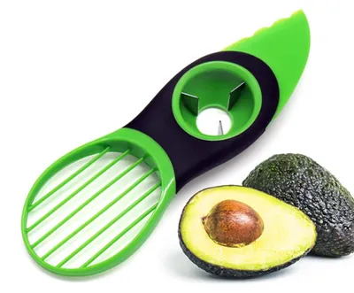 Produktbild von Avocadoschneider Fruchtschneider Avocadoschäler - 3-in-1 - Edelstahl - Antirutschgriff - Schwarz