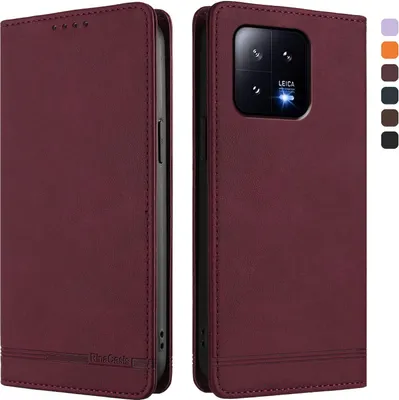 Obrázek produktu pro Pouzdro pro Xiaomi 13, retroPolyuretankožené flip pouzdro s stojánkem a přihrádkami na karty Červený