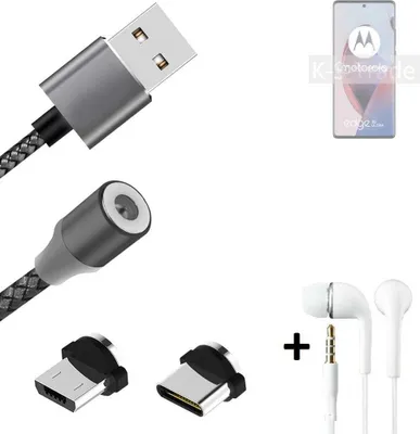 Produktbild von K-S-Trade® Hochwertiges Magnet-Lade-kabel Sync-Kabel Daten-Kabel + Kopfhörer kompatibel mit Motorola Edge 30 Ultra mit USB-Typ-C-Anschluss und