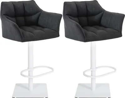 Produktbild von CLP 2er Set Barhocker Damaso Stoffbezug drehbar und höhenverstellbar bis 240 kg dunkelgrau Gestell Farbe weiß
