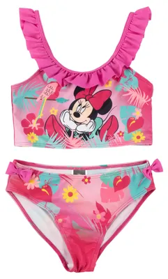 Produktbild von Disney Minnie Mouse Bikini mit Rüschen für Mädchen - Kinder Zweiteiler Schwimmanzug Pink 98-104