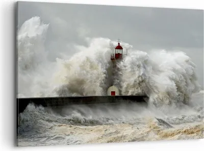 Produktbild von Bild auf Leinwand - Leinwandbild - Leuchtturm Ozean Sturm - 120x80cm - Wand Bild - Wanddeko - Leinwanddruck - Bilder - Kunstdruck - Wanddekoration - Leinwand bilder - Wandkunst - AA120x80-2442