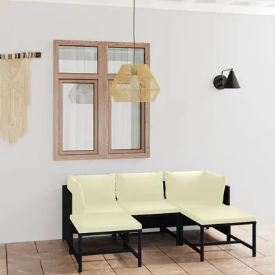 Produktbild von 5-tlg. Garten-Lounge-Set mit Kissen Poly Rattan Schwarz , Gartenmöbel-Sets Design 2024