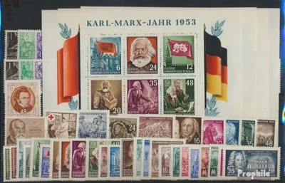 Produktbild von Briefmarken DDR 1953 Mi 342-422 (kompl.Ausg.) mit Block 8-9 A und B, Jahrgang 1953 komplett postfrisch Präsident Wilhelm Pieck