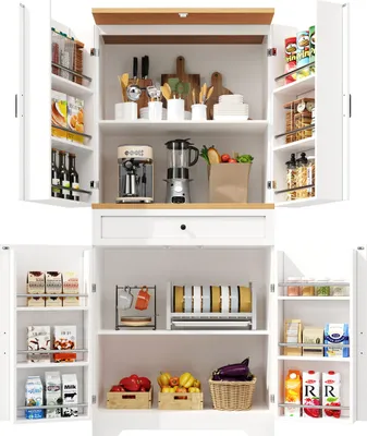 Obrázek produktu pro Kuchyňská skříň s 12 dvířky a zásuvkami (80 x 40 x 180 cm), skříňka na občerstvení z MDF a dřevotřísky, bufetová skříň do kuchyně