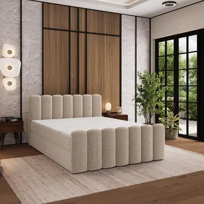Produktbild von Masseno Boxspringbett CELLA 160x200 cm Komplett-Set mit Bonell Matratze und Topper, Polsterbett mit Bettkästen -Beige, QUELLE 05