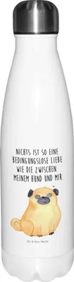 Produktbild von Mr. & Mrs. Panda Trinkflasche Mops - Weiß - Geschenk, Sprüche, Pure Liebe, Thermos, Hund, trinkflaschen, thermosflaschen, Knuffig, isolierflaschen, Thermosflasche