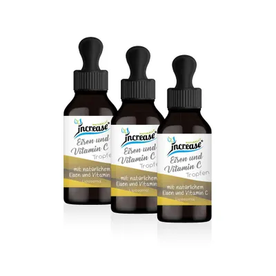 Produktbild von Nimm 3, zahl 2 Aktion Liposomale Eisen und Vitamin C Tropfen hochdosiert - 80mg Eisen und Vitamin C pro Tag (7200mg Eisen und Vitamin C in 3 Flaschen)