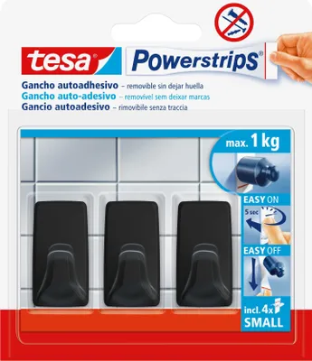 Produktbild von TESA 58278-00000-20, Drinnen, Universalhaken, Schwarz, Polystyrol (PS), Klebestreifen, 1 kg