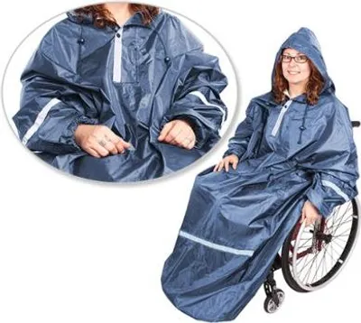 Produktbild von Rollstuhl-Regencape ROLKO-rainPRO mit Ärmeln und Fußteil>>>>