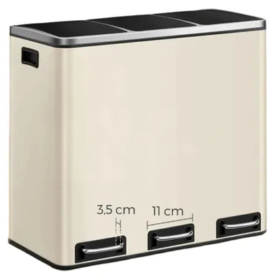 Image de Poubelle de tri avec 3 compartiments – en acier et en polypropylène – dimensions : 61 x 31,5 x 55,5 cm