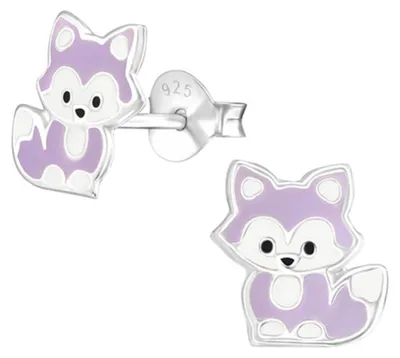 Produktbild von Kinder-Ohrringe: 925 Silber Ohrstecker für Mädchen und Jungen Fuchs Lila | 8.5 mm x 9 mm