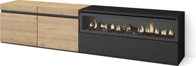 Immagine prodotto di COZY Mobile TV Soggiorno, 200x35x45cm, Per TV fino a 80, Camino elettrico, Rovere e Nero