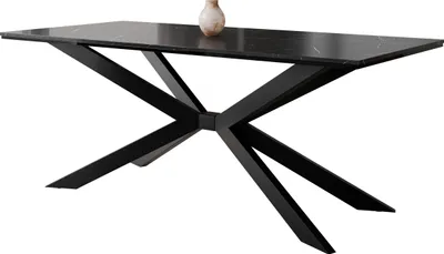 Produktbild von MIRJAN24 Esstisch Flora, Design Tisch, Stilvoll Esszimmertisch, Esszimmer (Farbe: Marmor Black Royal / Schwarz Hochglanz + Schwarz)