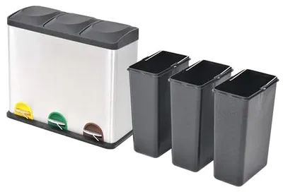 Imagen del producto de Contenedor de reciclaje de 54 litros, sistema de separación de residuos con 3 compartimentos, separador de residuos de acero inoxidable mate, cubo de basura para la cocina con tapa de cierre suave y pedal