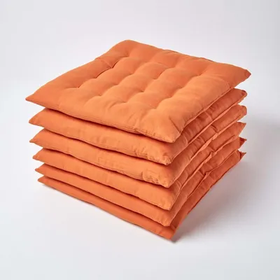 Immagine prodotto di HOMESCAPES set di 6 cuscini per sedia 40x40 cm terracotta-arancio cuscino per sedile da esterno/interno con rivestimento in cotone, cuscino per sedile lavabile