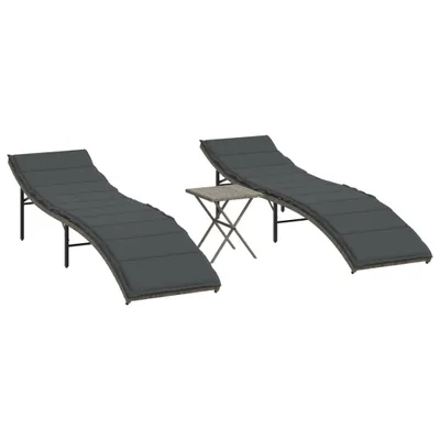 Produktbild von vidaXL Sonnenliegen 2 Stk. mit Tisch Grau Poly Rattan