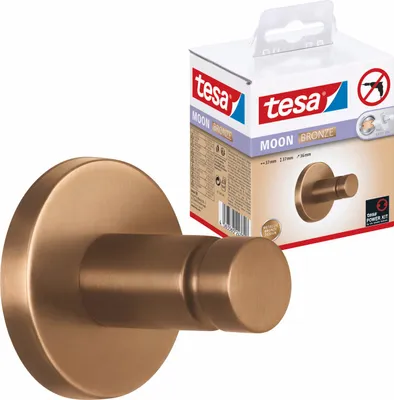 Produktbild von tesa MOON Handtuchhaken selbstklebender Wandhaken - 37 x 37 x 36 mm, Bronze