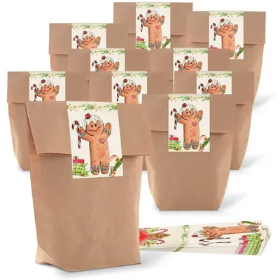 Produktbild von Logbuch-Verlag 10 Weihnachtstüten mit Weihnachtsaufkleber Lebkuchenmann - Geschenkverpackung Weihnachten - Nikolaussackerl für Kinder50 Stück