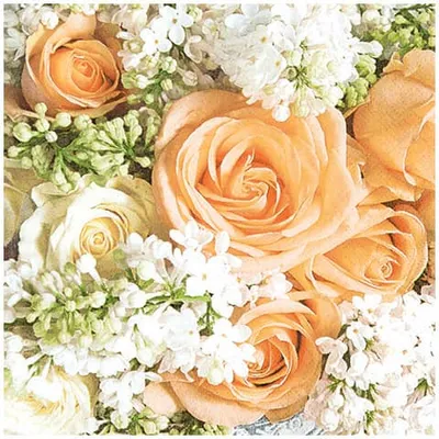 Produktbild von 20 Servietten Roses and Lilac - Rosen in weiß und orange 33x33cm