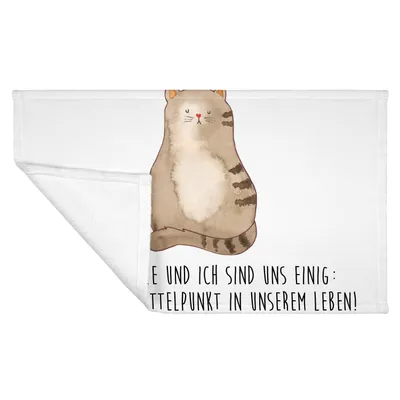 Produktbild von Mr. & Mrs. Panda Handtuch Katze Sitzen - Weiß - Geschenk, 50x100, frottee, Familie, Cats, Liebe, gesichtshandtuch, Flauschtuch, Katzen