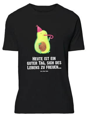 Produktbild von Mr. & Mrs. Panda Größe L T-Shirt Avocado Feier - Schwarz - Geschenk, mit Spruch, Tröte, Shirt, Gute Laune, Tshirt, Party, Geburtstag
