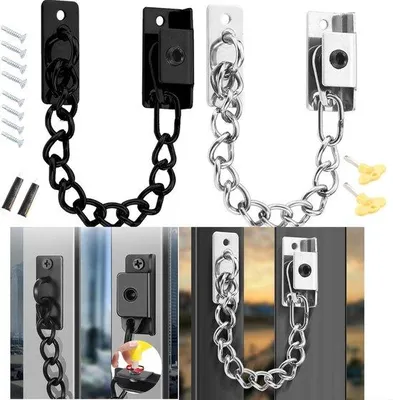 Image de Serrure de fenêtre de sécurité 20 cm, en acier noir, autocollante, protection contre les enfants et les animaux domestiques, réglable, sans perçage