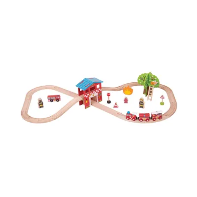 Zdjęcie produktu dla Bigjigs Rail Drewniana remiza strażacka z torem kolejowym