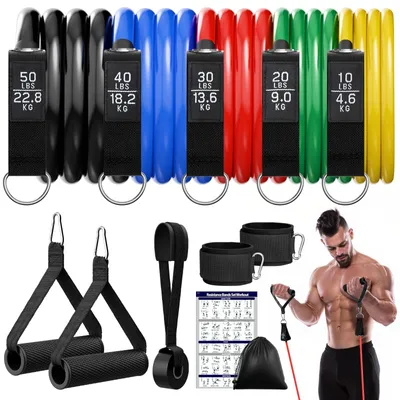 Produktbild von Widerstandsbänder Set Fitnessbänder Trainingsbänder - 5 Widerstandsstufen - Latex - 5-teilig