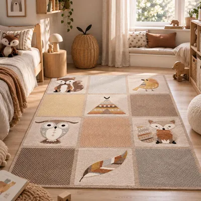 Produktbild von Kinder Teppich Maui Kids Waldtiere Beige Braun, Größe:160x230 cm