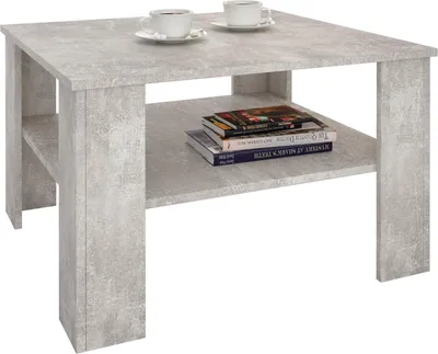 Produktbild von Couchtisch Wohnzimmertisch FELICE in Beton Optik mit Stauraum, 68x68 cm