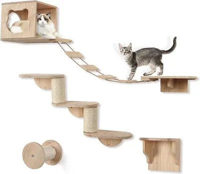 Produktbild von Famanu Katzenklimwand Set XXL - 6-teilig inkl. Katzenkorb, Katzenbrücke, Kletterstufen und mehr