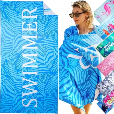 Productafbeelding van Stranddoek van microvezel, 180x90 cm, zandafstotend, zwembadblauw