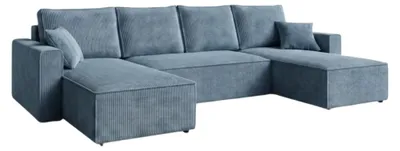 Produktbild von AMBER U Ecksofa U-Form 305x140 cm Cord Schlafsofa Bettkasten Wohnlandschaft links rechts Dunkelblau / Marineblau PetFriendly
