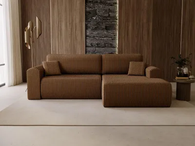 Produktbild von GrainGold Ecksofa L-Form Rechts Belvio -  Ecksofa mit Schlaffunktion und Bettkasten - Moderne Ecksofa, Wohnzimmer Ecksofa - Eckcouch Braun (Tilia 17)