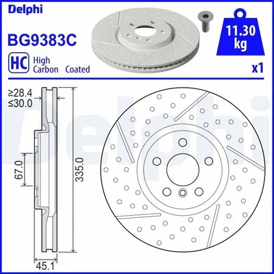 Produktbild von 2x DELPHI Bremsscheibe BG9383C für MINI Schrägheck (F56) Clubman (F54) 45 1mm