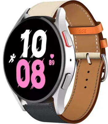 Produktbild von Strap-it Samsung Galaxy Watch 5 - 44mm Lederarmband (Weiß/Dunkelblau)