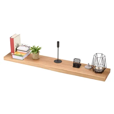 Produktbild von Wandregal Eiche massiv 120x22x4 cm mit Baumkante – schwebendes Regal mit unsichtbarer Befestigung – Massivholz Regalbrett, Bücherregal – Kratzfest