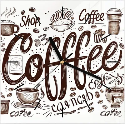 Produktbild von Wanduhr aus Glas mit Motiv Kaffee Illustration- 30 x 30 cm - inkl. Aufhängesystem