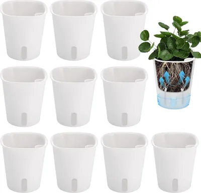 Produktbild von Selbstbewässerungstöpfe - Pflanzgefäß mit Bewässerungssystem - 10 Stück - Weiß - Kunststoff - 7,5 cm
