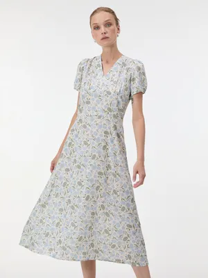 Produktbild von Orsay Hellblaues A-Linien-Midikleid für Damen mit Blumenmuster und kurzen Ärmeln 40