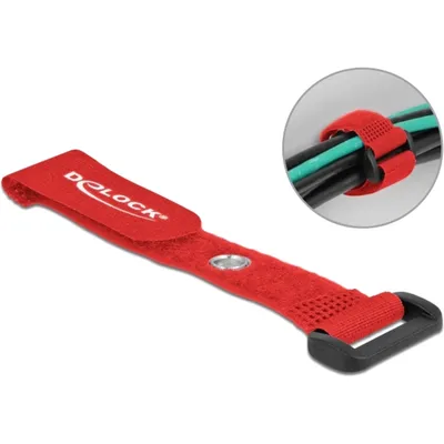 Produktbild von DeLOCK Klett-Kabelbinder mit Schlaufe und Befestigungsöse L 150 x B 20 mm rot 5 Stück, Kabelbinder mit Klettverschluss, Rot, 150 mm, 20 mm, 5 Stück(e)