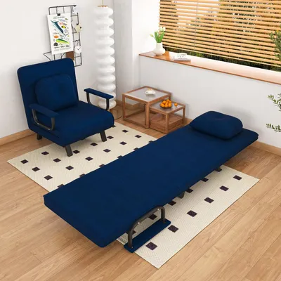 Produktbild von Relaxsessel mit Liegefunktion, 5-fach verstellbare Rückenlehne, Chenille-Bezug, 180° Liegeposition, Blau