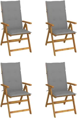 Produktbild von 4 Gartenstühle aus massivem Akazienholz mit Kissen, wetterfest, für den Außenbereich und die Terrasse, Gartenmöbel in Grau