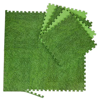 Productafbeelding van Relaxdays beschermingsmat met motief, 60x60 cm, 8 puzzelmatten met rand, EVA-materiaal, 3 m² oppervlakte, geschikt voor kinderen, zwembaden en fitnessruimtes, groen