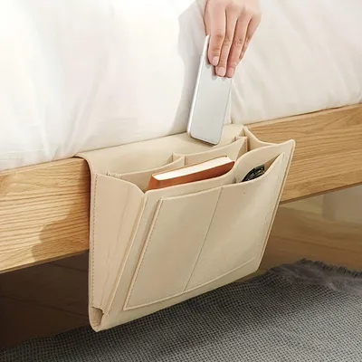 Produktbild von Jumada's - Aufbewahrungsorganisator für Bett oder Sofa - Zeitschriftenhalter - Nachttischzubehör - Filz - 27 x 21 x 10 cm - Beige