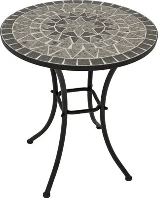 Produktbild von DEGAMO Bistrotisch Gartentisch Mosaiktisch SIENA 60cm rund, Eisen schwarz und MosaikNachbildung grau