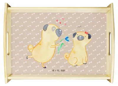 Produktbild von Mr. & Mrs. Panda Tablett Mops Verliebt - Hundeglück - Geschenk, Hund, Holztablett, Serviertablett, Sprüche, Knuffig, Deko, Servier, Liebe, Dekotablett